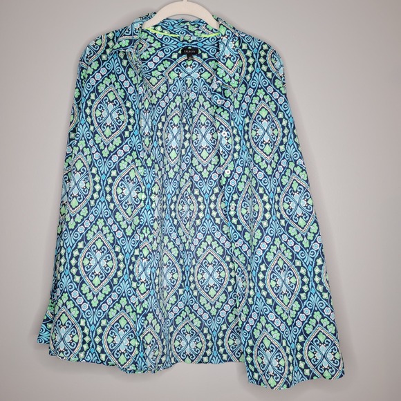 Talbots Shirt Womens Size XL Green Blue Paisley Classic Cotton Button Up L/S Top - Picture 3 of 10
